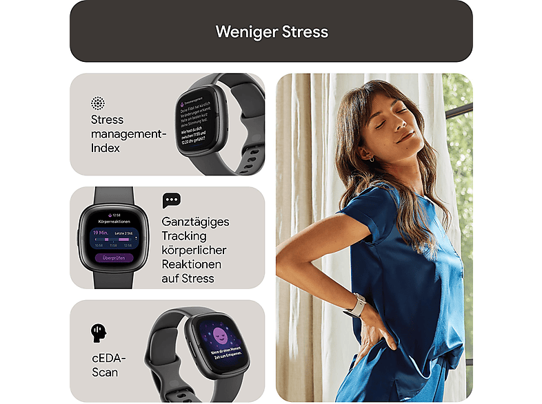 FITBIT Sense 2 Smartwatch Aluminium Elastomer, S/L, Shadow Grey/Graphite