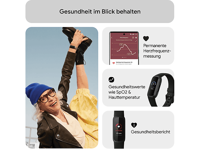 FITBIT Inspire 3, Fitness Tracker, S und L, Midnight Zen/Black