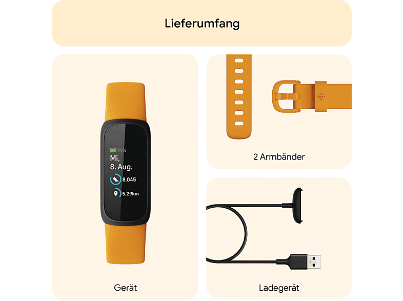 FITBIT Inspire 3, Fitness Tracker, S und L, Morning Glow/Black