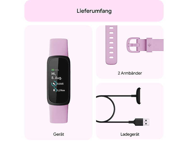 FITBIT Inspire 3, Fitness Tracker, S und L, Lilac Bliss/Black