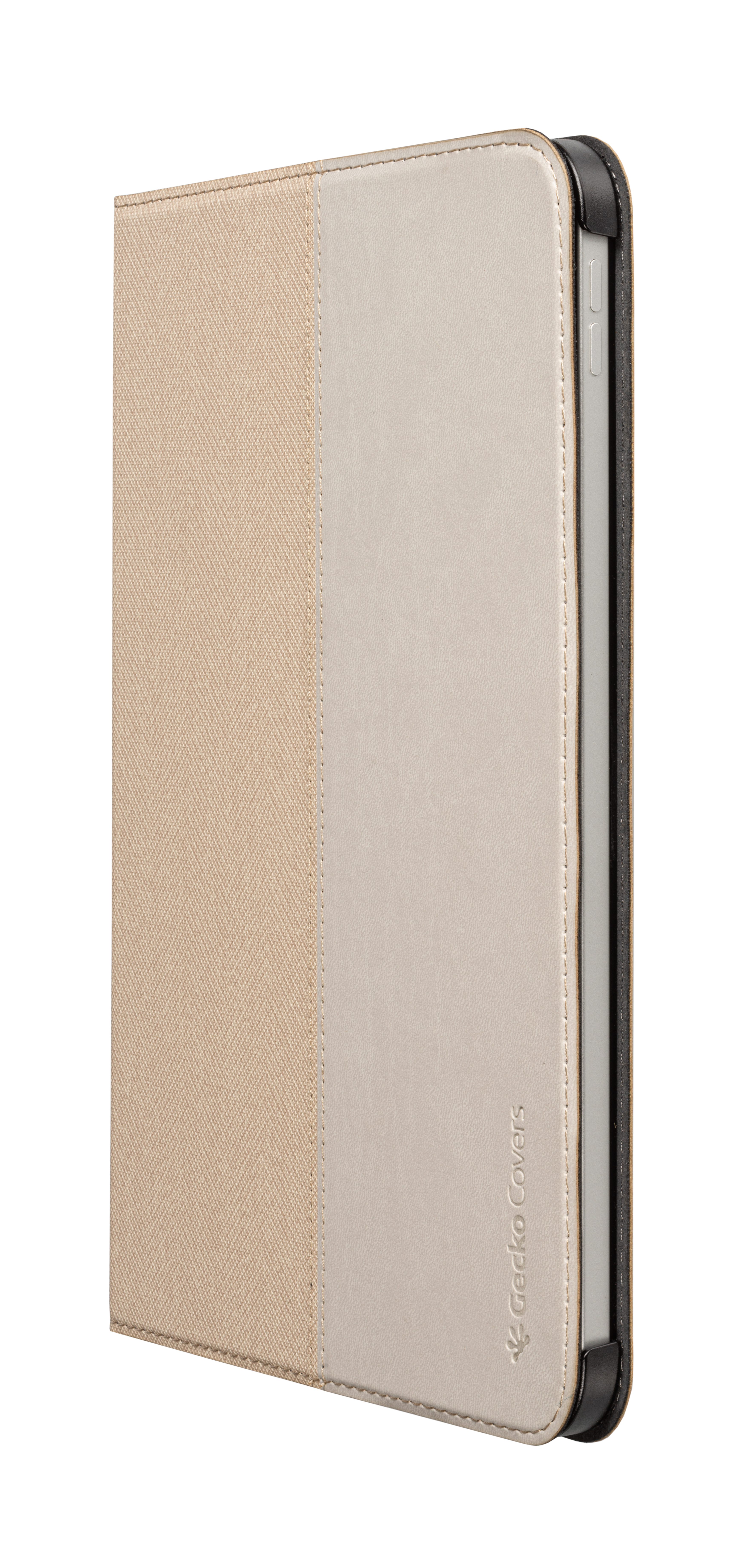 Tablet case, beige and off-white, with a textured finish. Black border, Gecko Covers logo.
