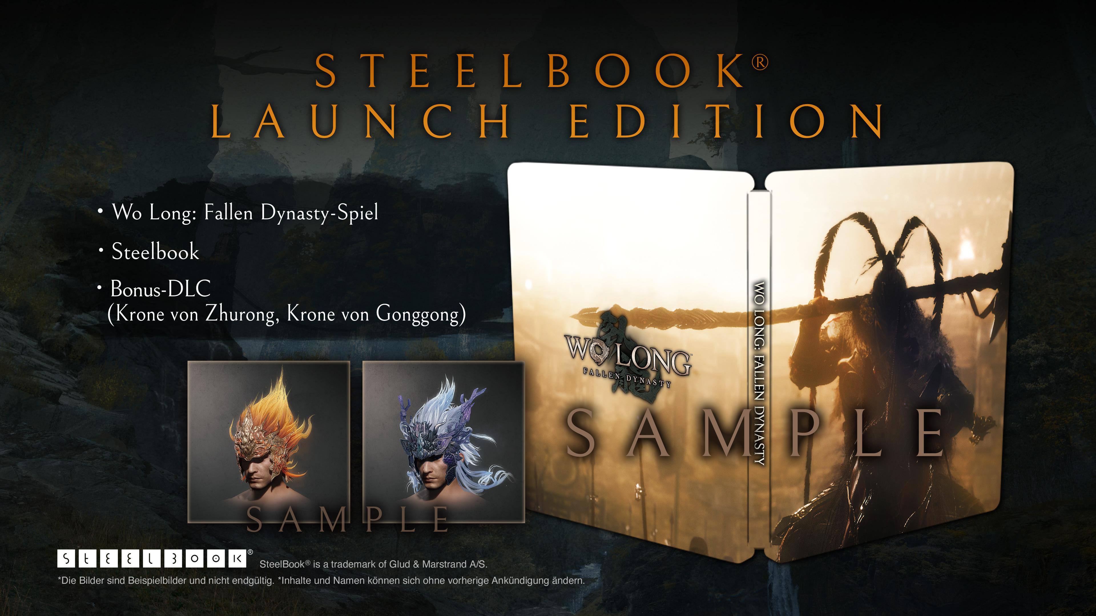 Spielcover: Steelbook Launch Edition, Wo Long: Fallen Dynasty, mit Bonus-DLC und Charakterbildern.