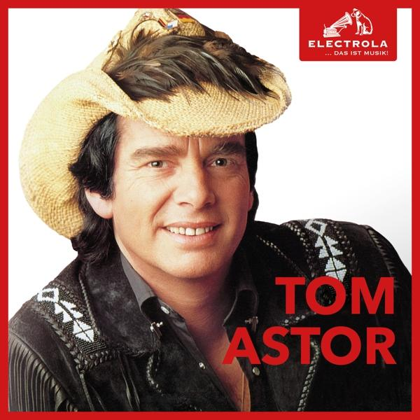 Albumhoes van Tom Astor met een cowboyhoed en een rood omlijste achtergrond.