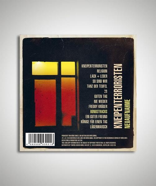 CD-Hülle, Rückseite. Text auf rotem und gelbem Hintergrund, mit Barcode.