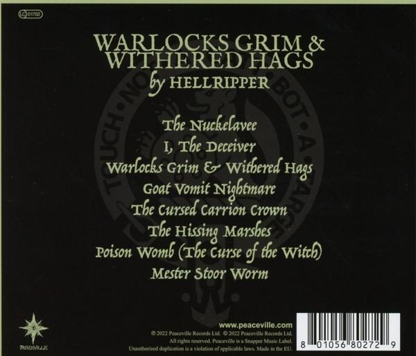 Album-Rückseite mit Titelliste und Credits. Enthält den Bandnamen: Warlocks Grim & Withered Hags.
