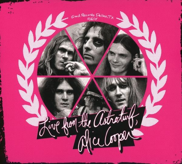 Albumcover für Alice Coopers Live from the Astroturf, mit Bandmitgliedern.