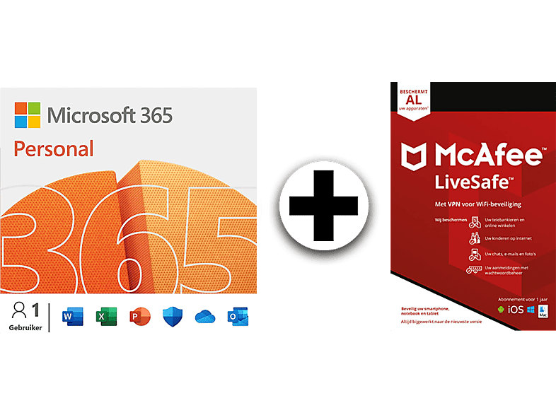 Microsoft 365 Personal + Mcafee Livesafe Incl. Vpn (1jaar)