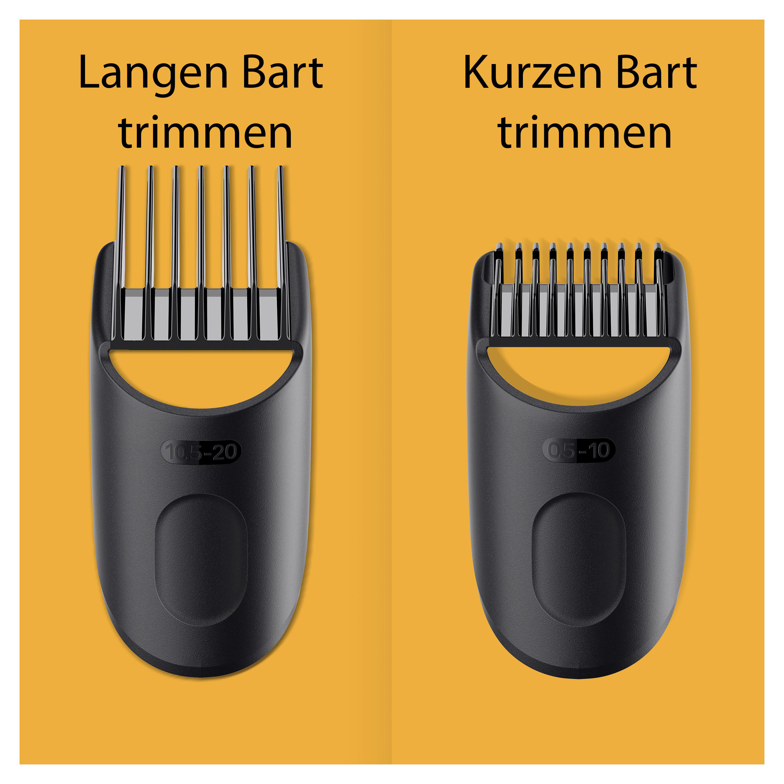 Zwei schwarze Barttrimmer. Einer für lange, einer für kurze Bärte.