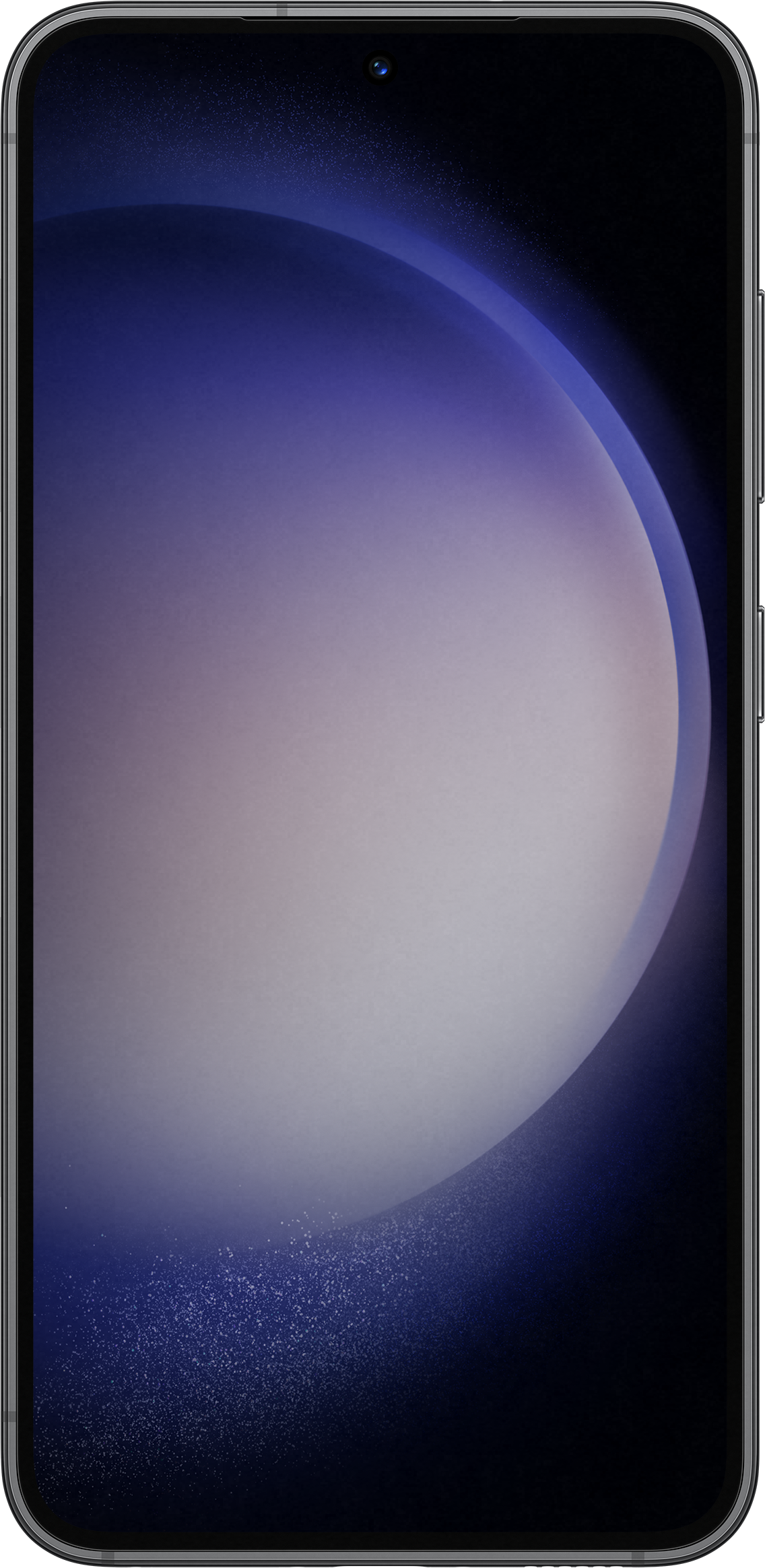 Ein schwarzes Smartphone mit großem Bildschirm, der einen Farbverlauf anzeigt.