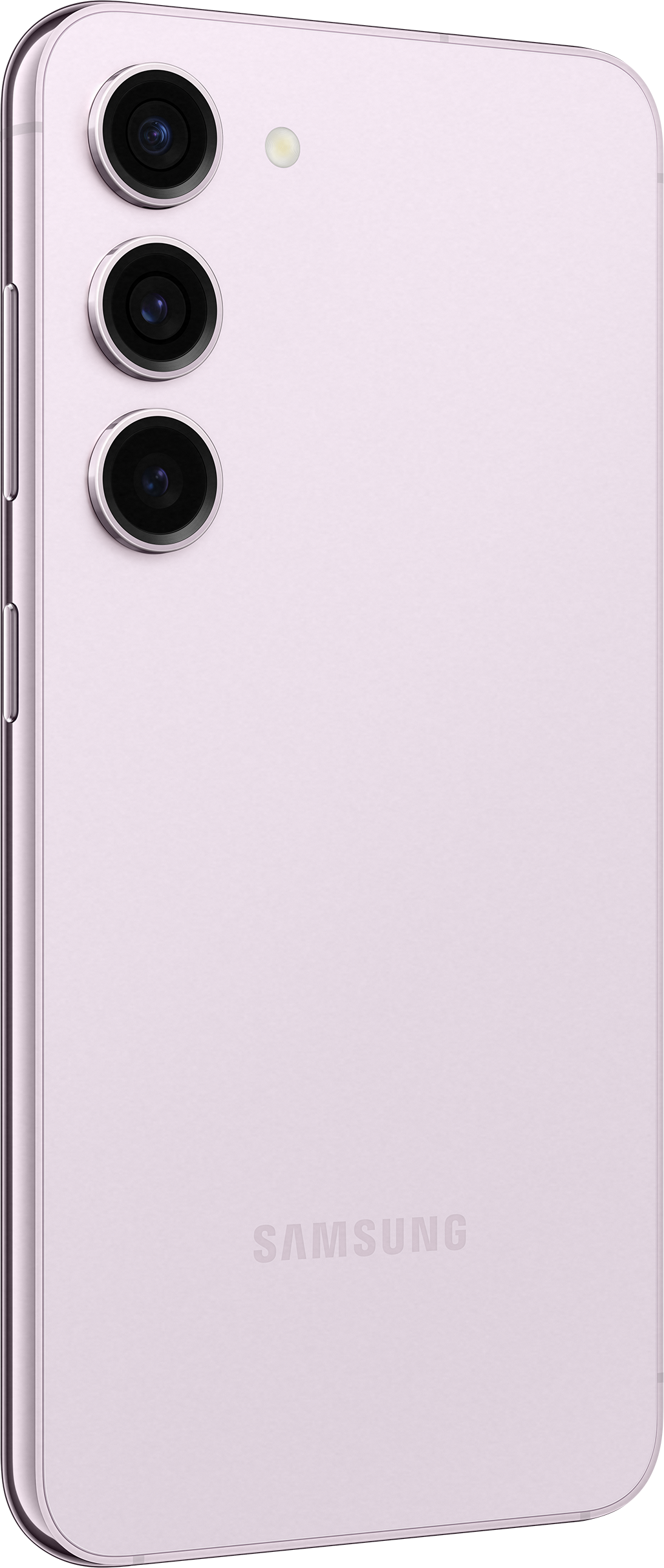 Ein pinkfarbenes Smartphone mit drei Kameralinsen auf der Rückseite.