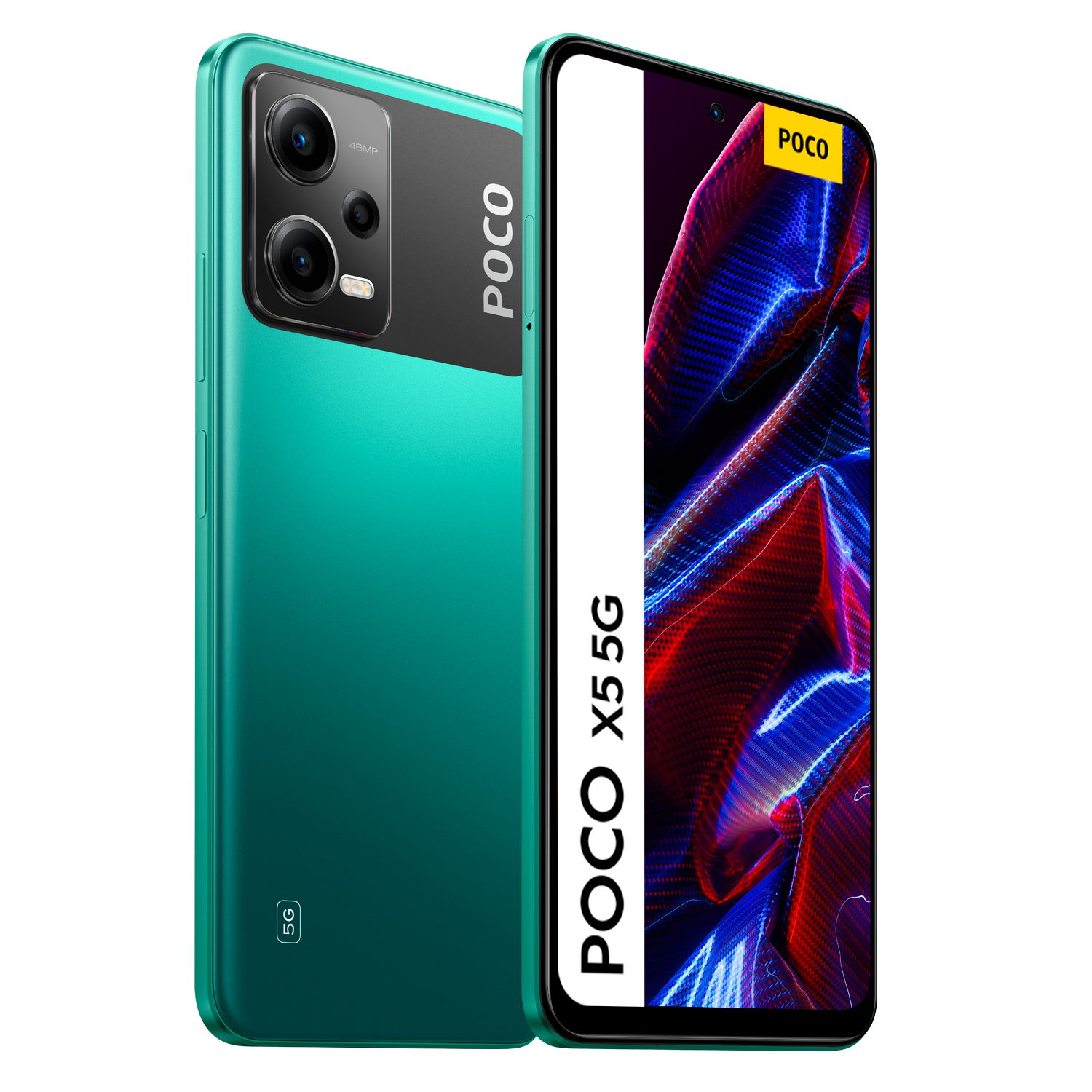 Un teléfono inteligente verde con una cámara de triple lente.