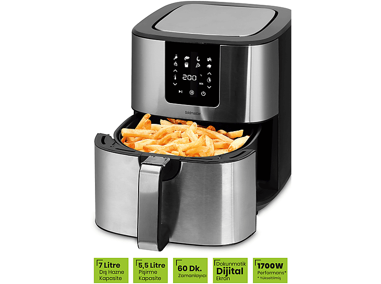 GOLDMASTER Brenda GM-7484 Air Fryer Sıcak Hava Fritözü Siyah Gümüş_2