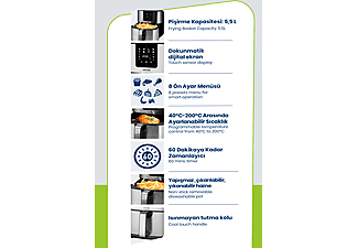 GOLDMASTER Brenda GM-7484 Air Fryer Sıcak Hava Fritözü Siyah Gümüş_6