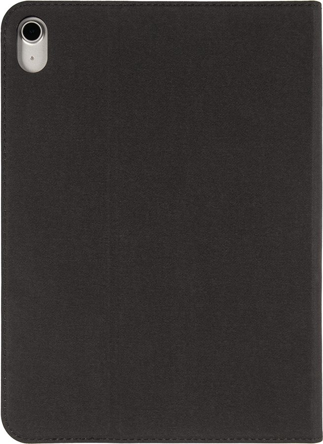 Black iPad case, the top has a camera and a metal edge. Solid black color.
