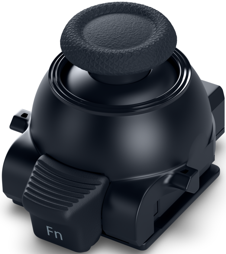 Joystick noir avec prise texturée et touche Fn.