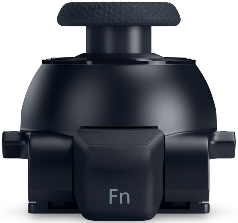 Un accessoire de contrôleur noir avec un bouton FN et un stick.