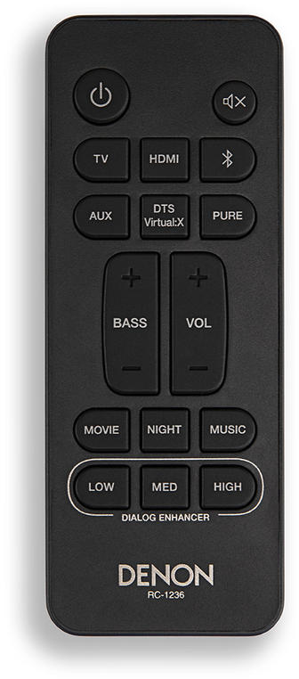 Fekete távirányító TV, HDMI, hangerő és egyéb funkciók gombjaival.