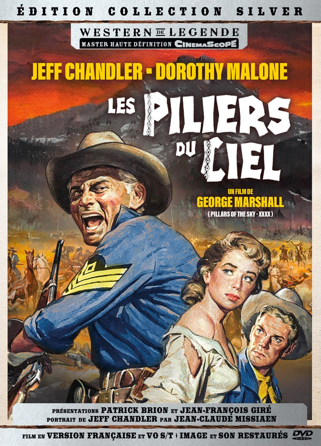 Affiche de film. Un homme crie, une femme a l'air effrayée et un autre homme les regarde. Texte et arrière-plan.