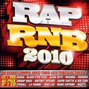 Album borító: RAP RNB 2010, előadó nevekkel. Piros és fehér háttér, szöveggel.