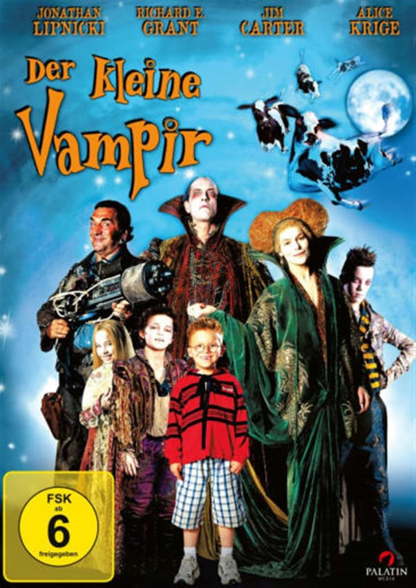 Filmposter mit Schauspielern und dem Titel Der Kleine Vampir. Eine Besetzung wird mit blauem Himmel gezeigt.