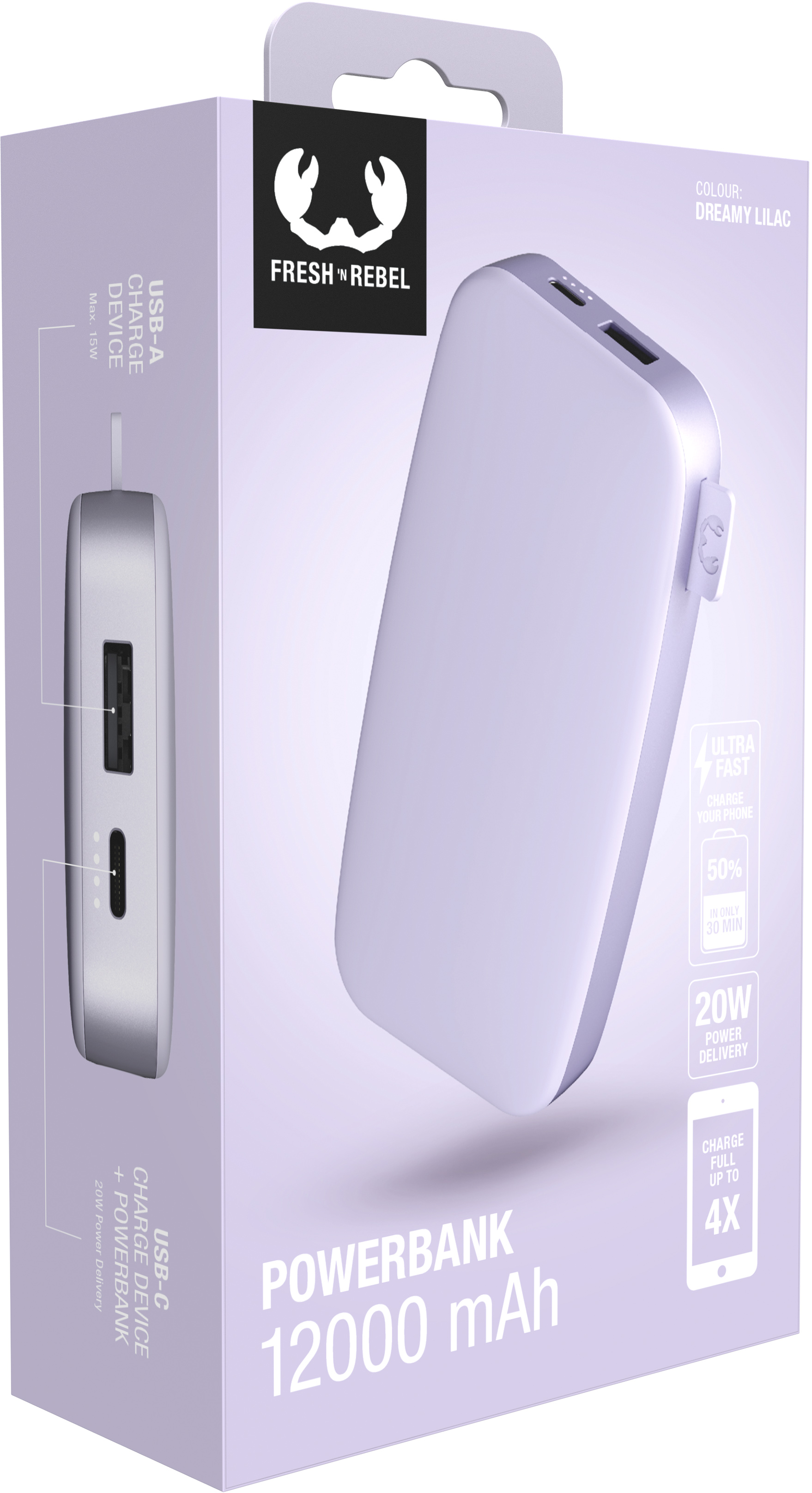 FRESH´N REBEL Powerbank USB-C, 12000mAh, Dreamy Lilac