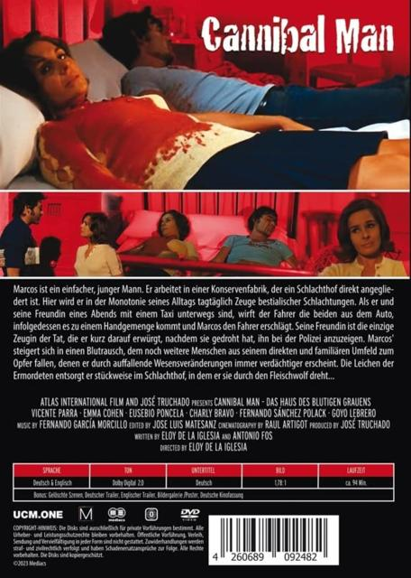 Filmposter für 'Cannibal Man', mit einer blutigen Bettszene und Darstellern.