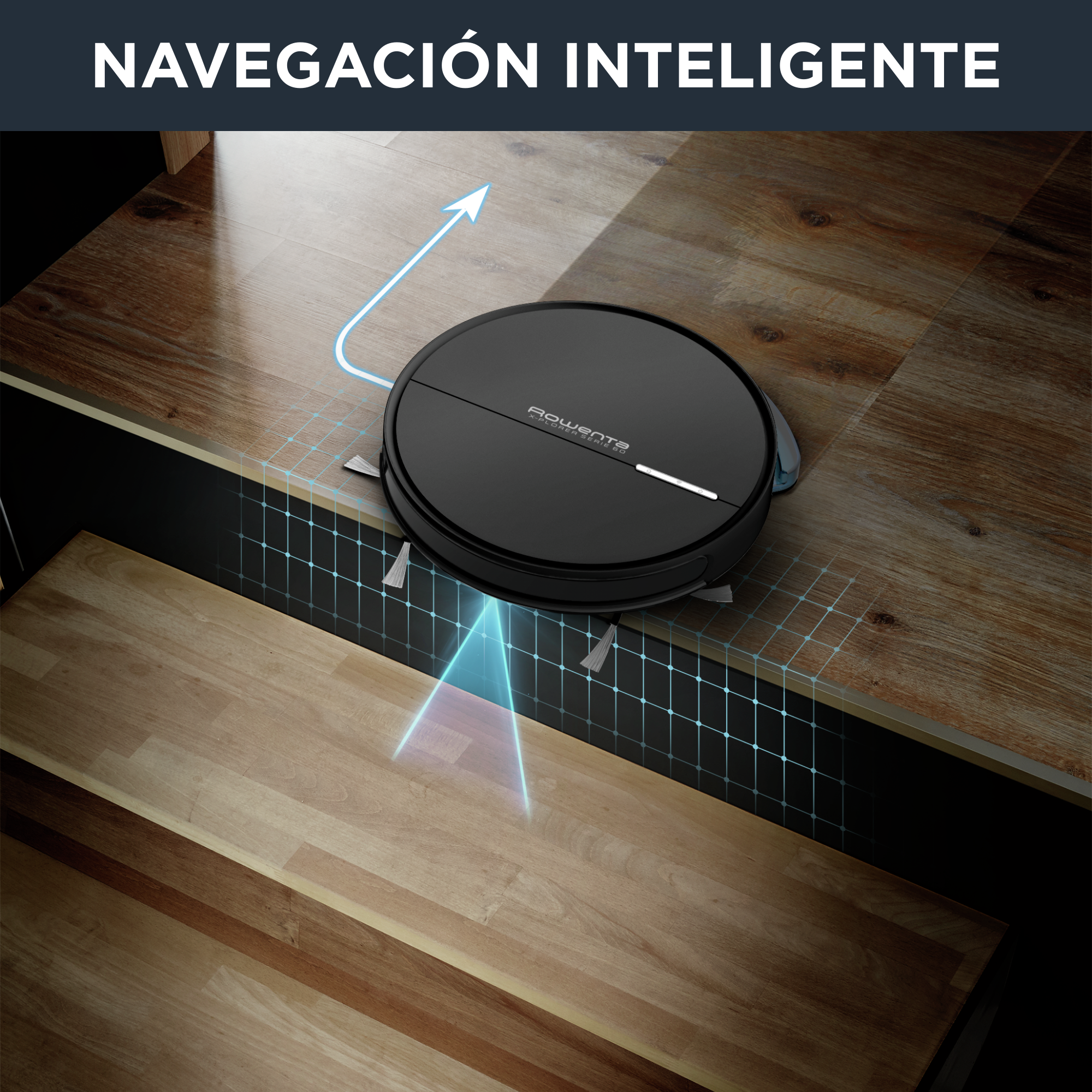 Robot aspirador - Rowenta RR7455WH, Aspira y friega a la vez, 550 W,  0.4 l, Autonomía 90 min, 65 dB, Wi-Fi, Negro