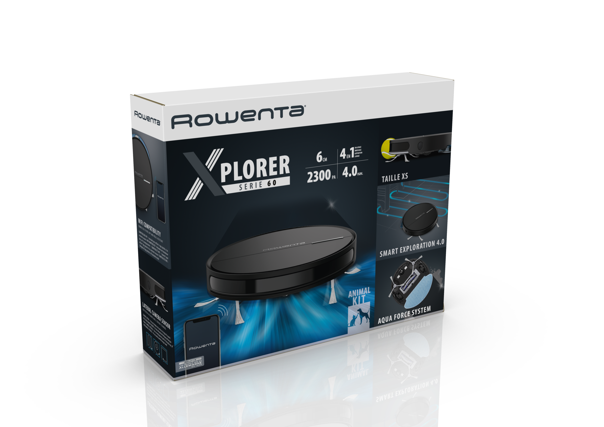 Robot aspirador - Rowenta RR7455WH, Aspira y friega a la vez, 550 W,  0.4 l, Autonomía 90 min, 65 dB, Wi-Fi, Negro