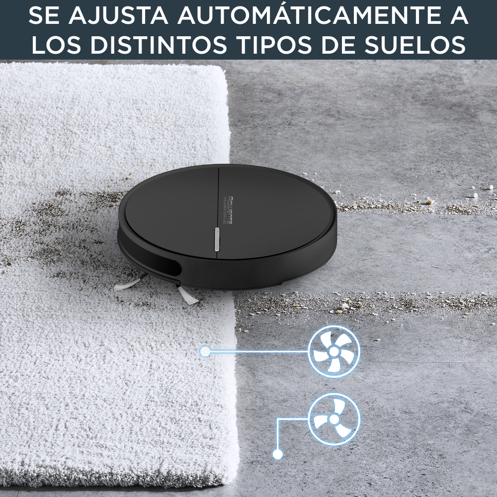 Robot aspirador - Rowenta RR7455WH, Aspira y friega a la vez, 550 W,  0.4 l, Autonomía 90 min, 65 dB, Wi-Fi, Negro