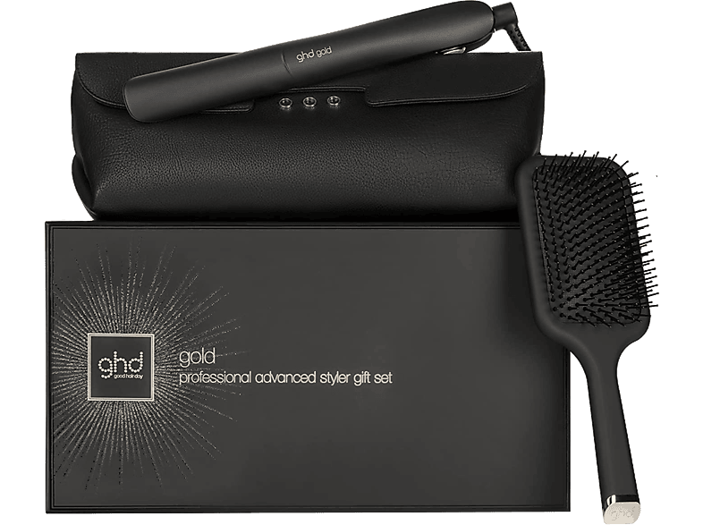 Plancha de pelo  GHD Gold Pack con cepillo, Cerámica, 185 °C, Tecnología  Dual Zone, Negro