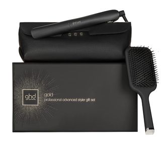 Plancha de pelo - ghd Gold Pack con cepillo, Cerámica, 185 °C, Tecnología Dual Zone, Negro
