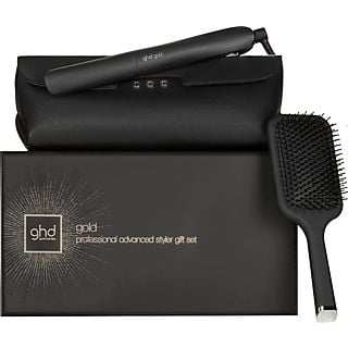Plancha de pelo - GHD Gold Pack con cepillo, Cerámica, 185 °C, Tecnología Dual Zone, Negro
