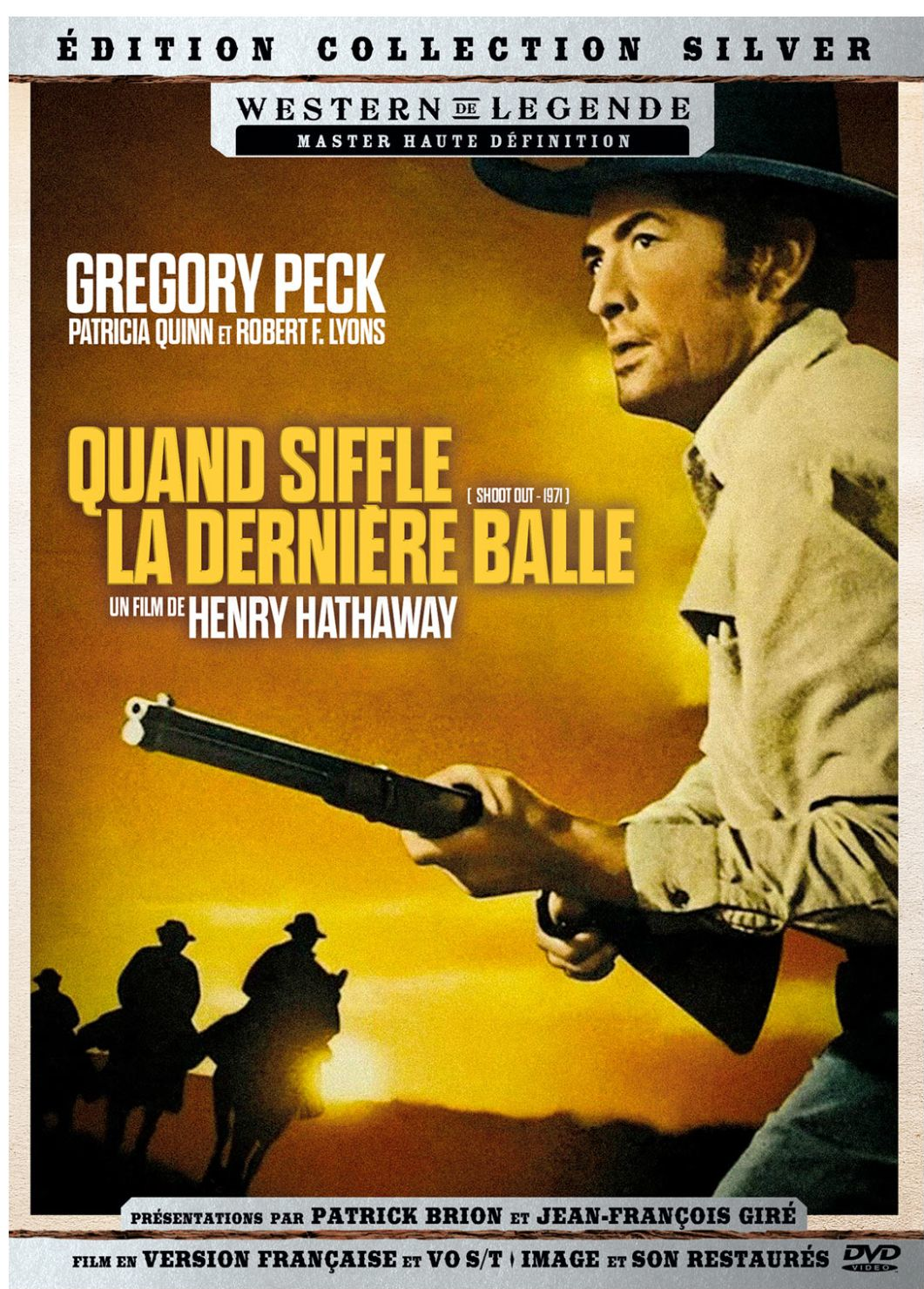 Couverture DVD d'un film western avec Gregory Peck. Un homme tenant une arme.