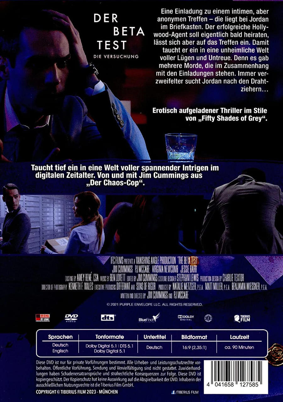 Eine DVD-Hülle mit Text auf Deutsch. Das Cover zeigt das Gesicht eines Mannes und Text über die Handlung des Films.
