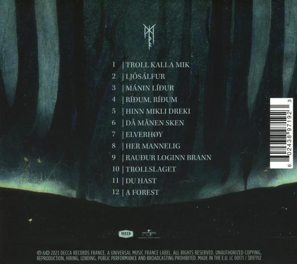 Rückseite eines Albums mit norwegischen Titeln, Decca Records Logo und Copyright-Informationen.