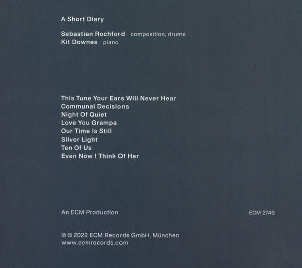 Rückseite eines Albums mit Songnamen und Credits in weißem Text.