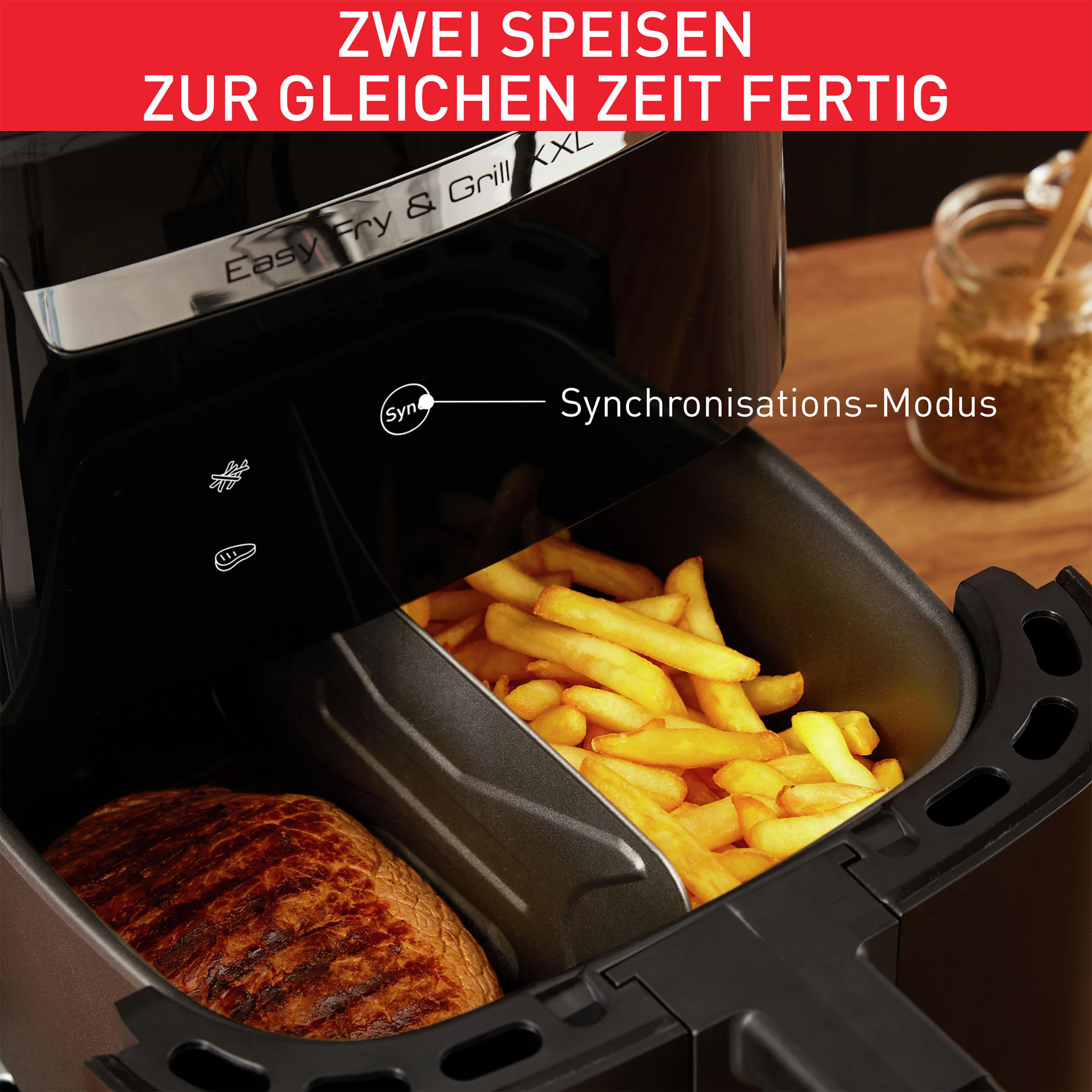 Heißluftfritteuse Schwarz 1830 Watt Grill Fry Easy TEFAL & 2-in-1 XXL EY8018