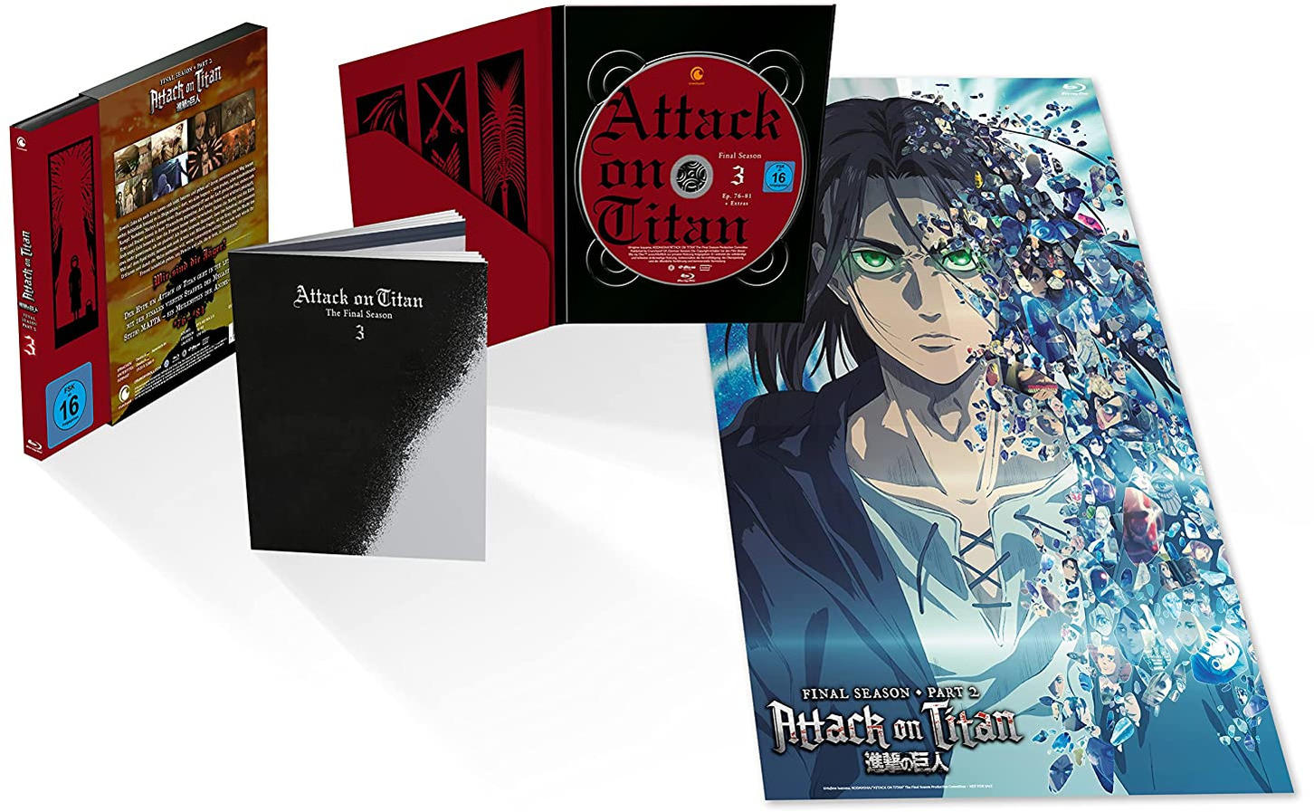 Anime-Box-Set von "Attack on Titan" mit Artwork von Eren Yeager und dem Logo der Show.