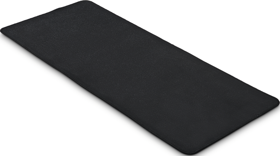 Schwarzes, rechteckiges Mousepad auf einer weißen Oberfläche.