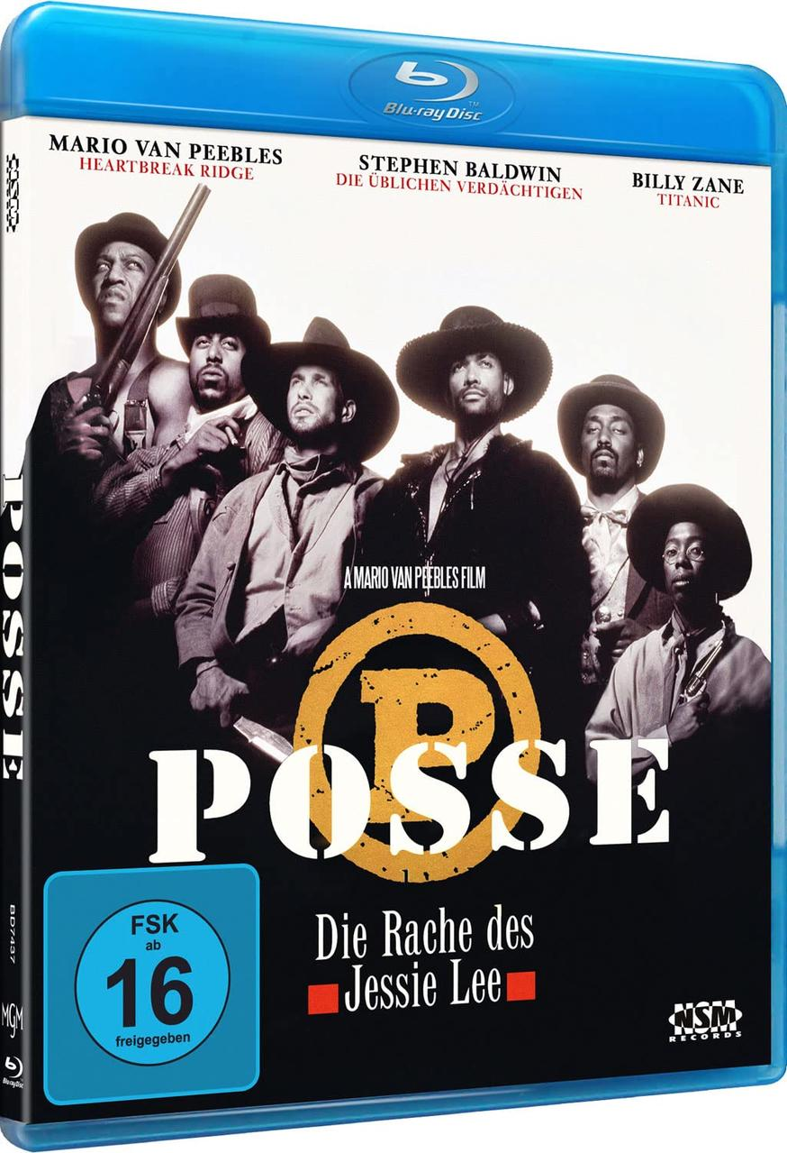 DVD-Cover des Films Posse, mit Schauspielern mit Waffen und Hüten, vor schwarzem Hintergrund.