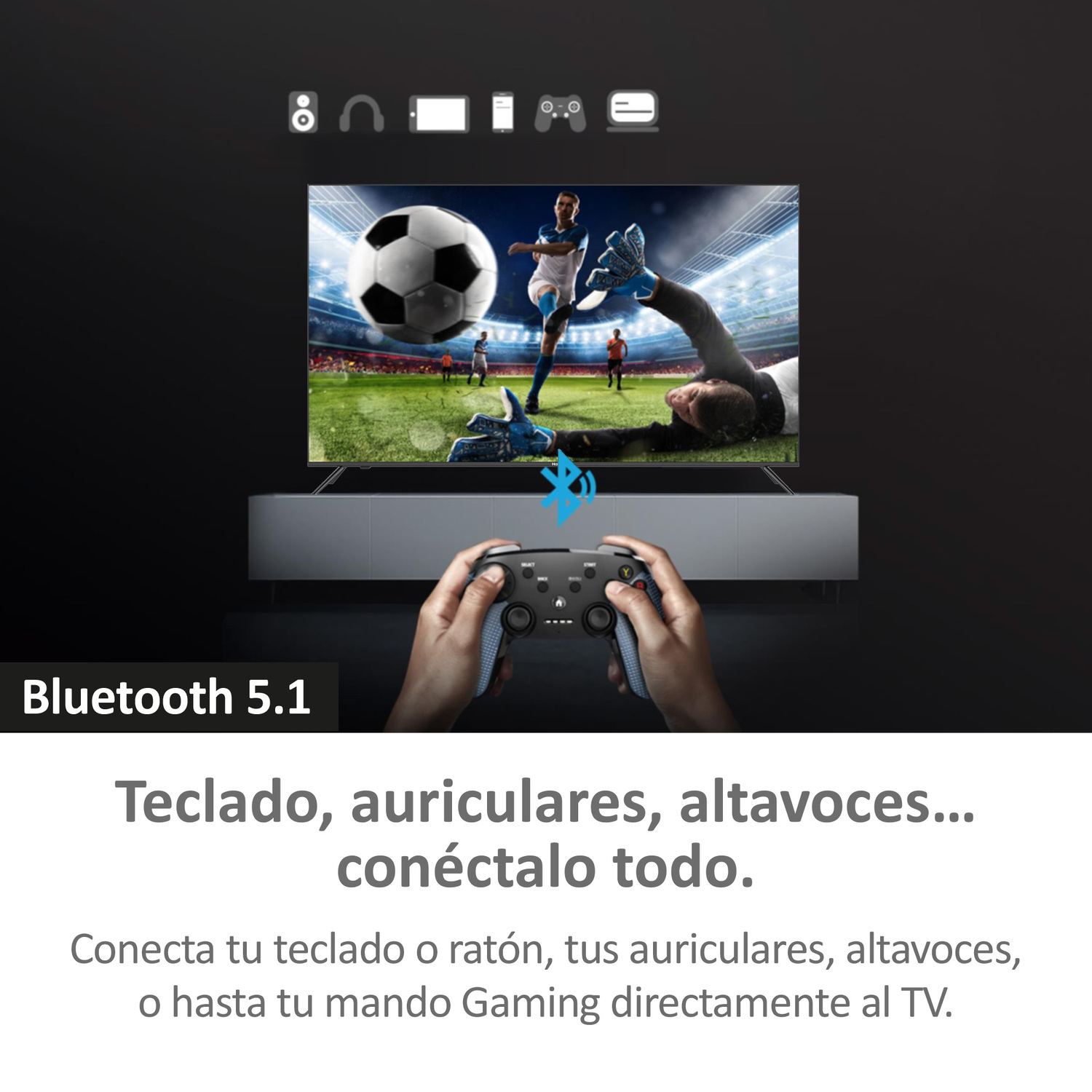 Un mando de juegos y una pantalla de TV con interfaz de juego.