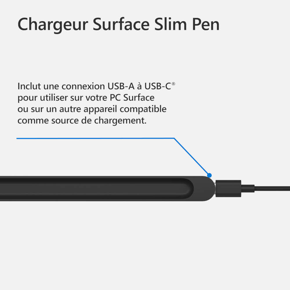 Close-up van een zwarte pen-oplaadkabel met USB-A naar USB-C-aansluiting.