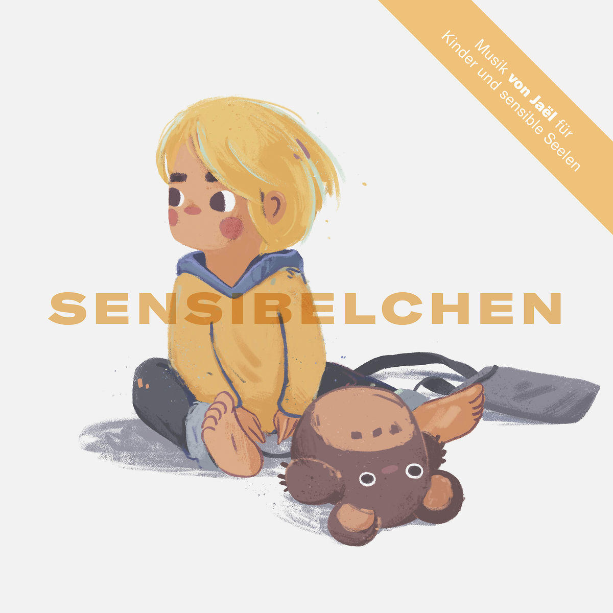 Illustration eines Kindes und eines Spielzeugs. Text: Musik von Jaël für Kinder...