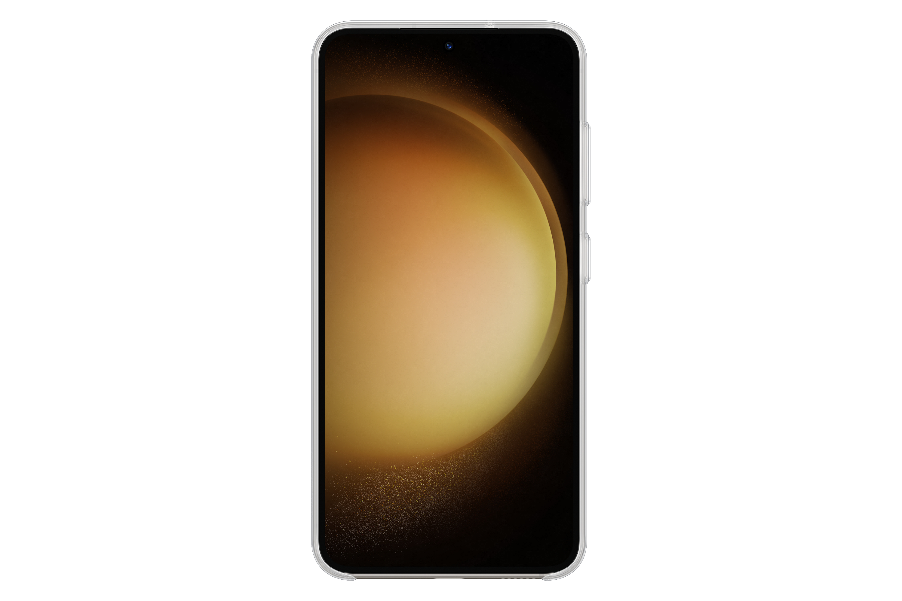 Schwarzes Telefon von vorne mit goldenem und dunklem Hintergrund auf dem Bildschirm.