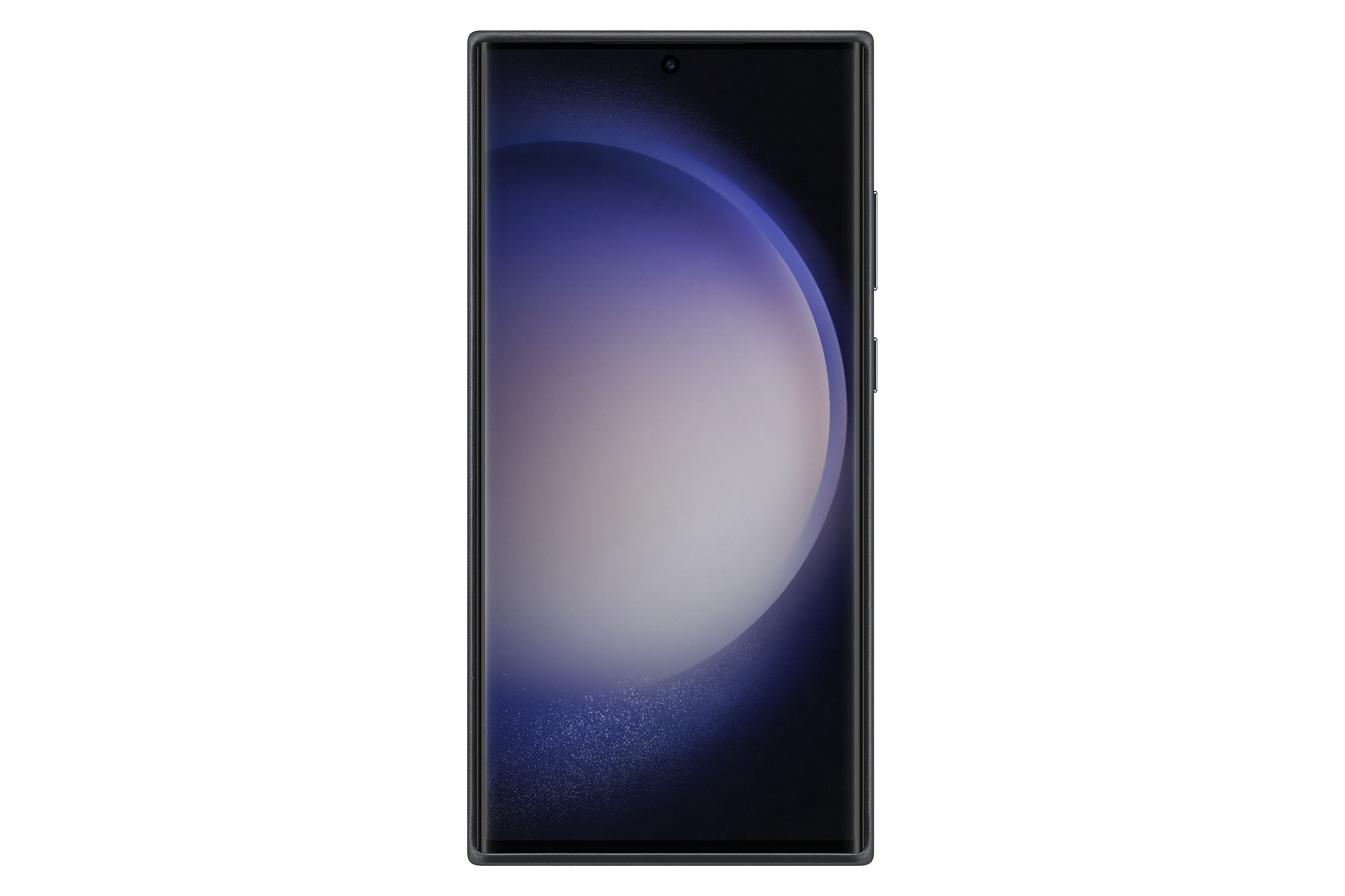 Ein schwarzes Smartphone. Der Bildschirm zeigt ein farbenfrohes, abstraktes Bild.