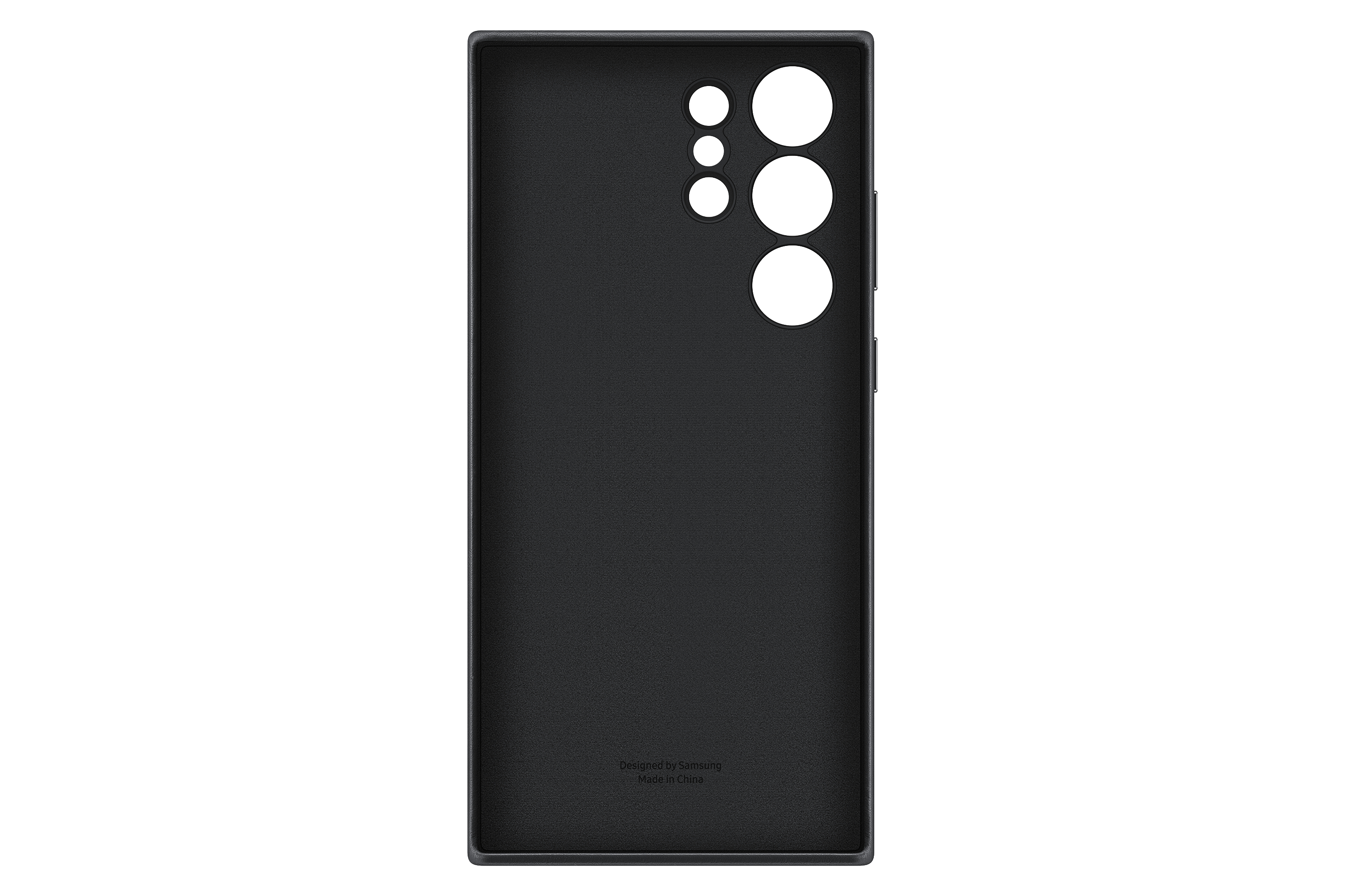 Schwarze Handy-Rückseite mit Kameraausschnitten, Made in China.