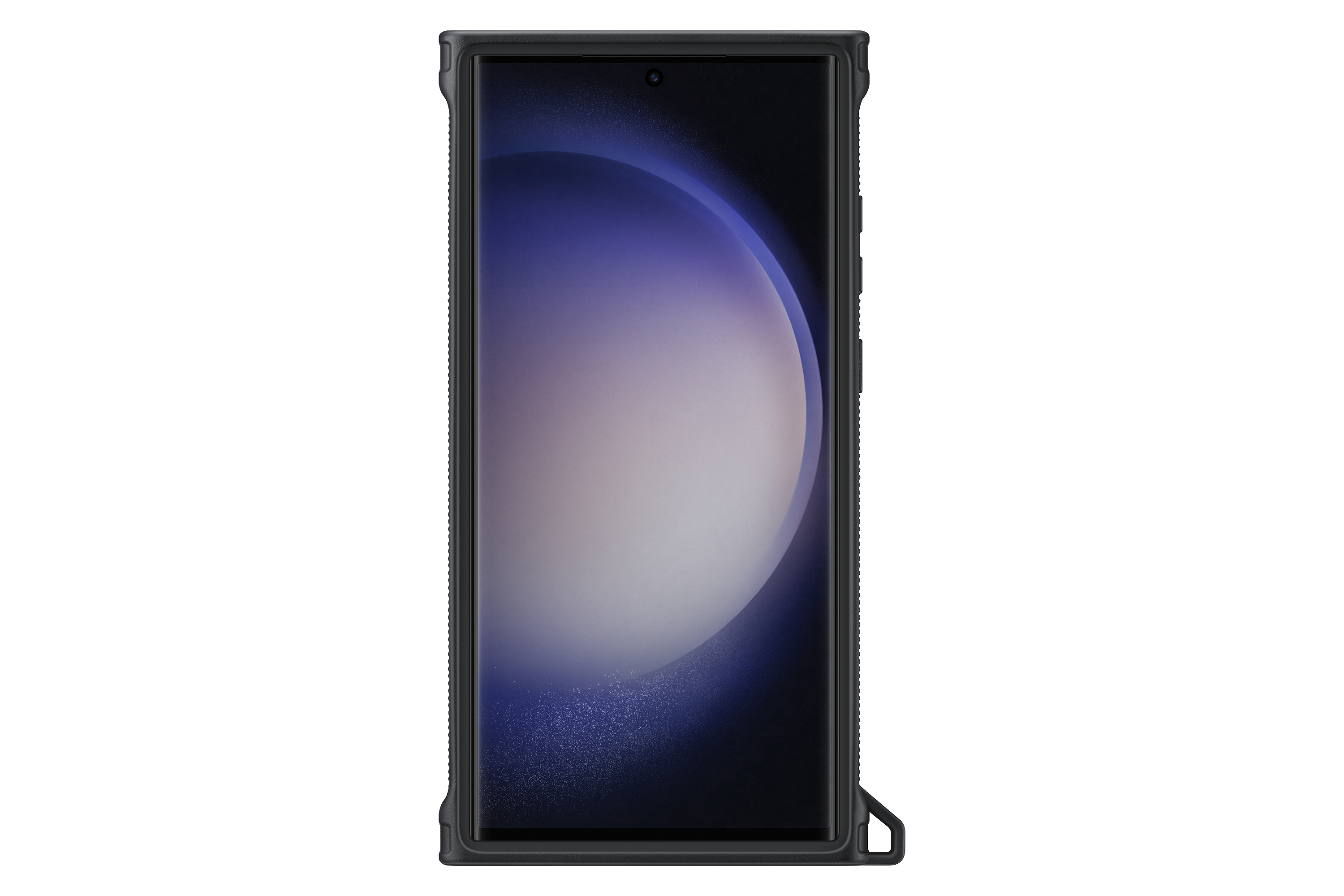 Ein Smartphone mit Schutzhülle, schräge Ansicht, zeigt den Bildschirm.