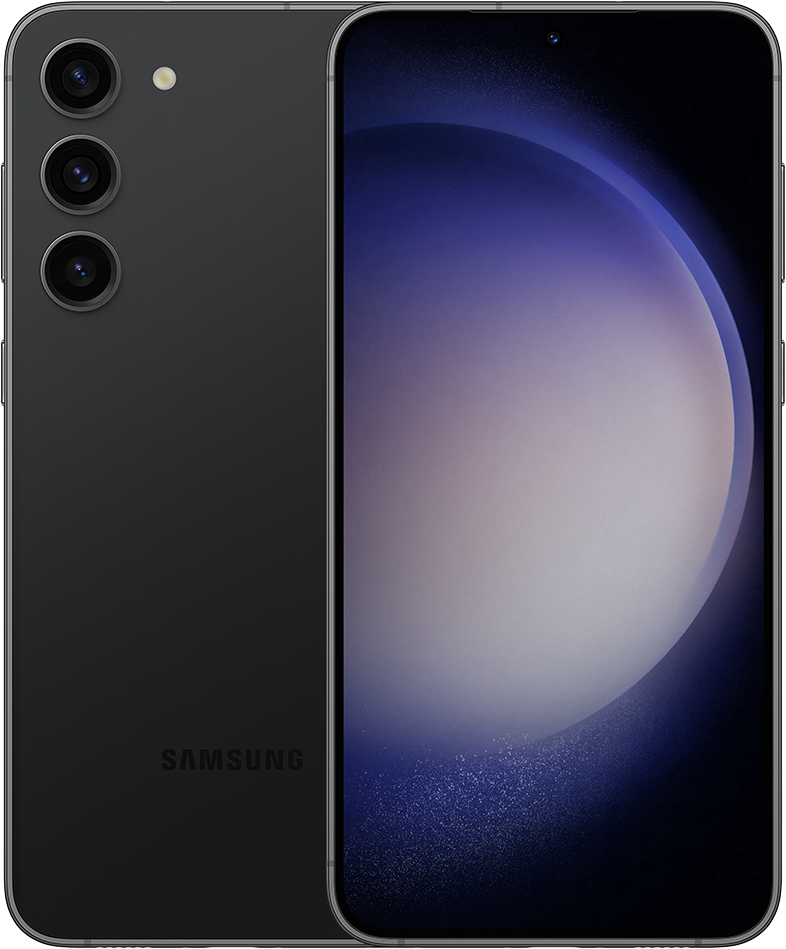 Fekete Samsung telefon hármas kamerákkal és nagy képernyővel.