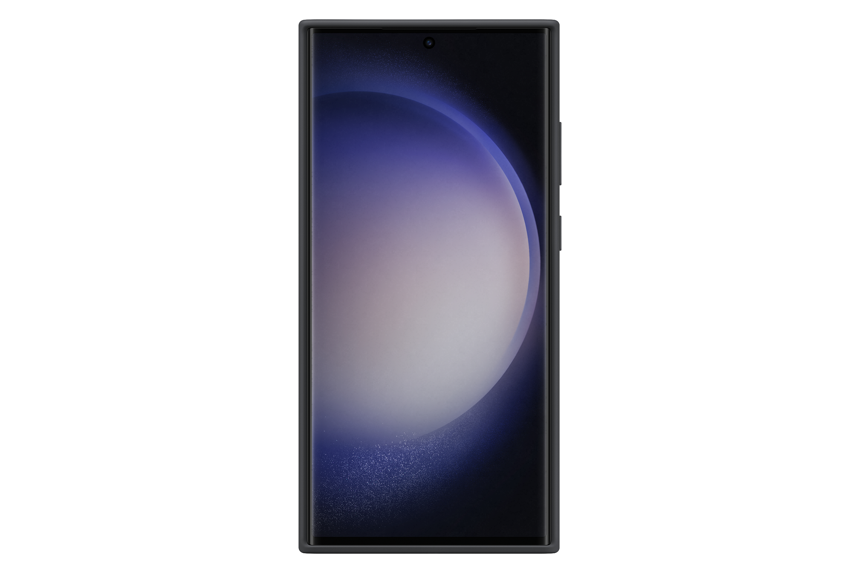 Schwarzer Telefonbildschirm mit blau-weißem Farbverlauf. Schwarze Ränder.