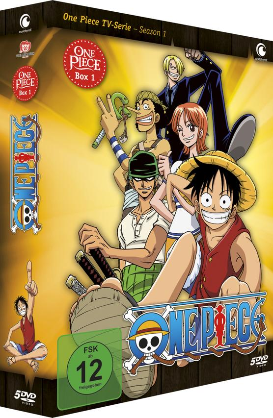 DVD-Box-Set der One Piece TV-Serie, Staffel 1. Charaktere sind auf der Vorderseite der Box abgebildet.